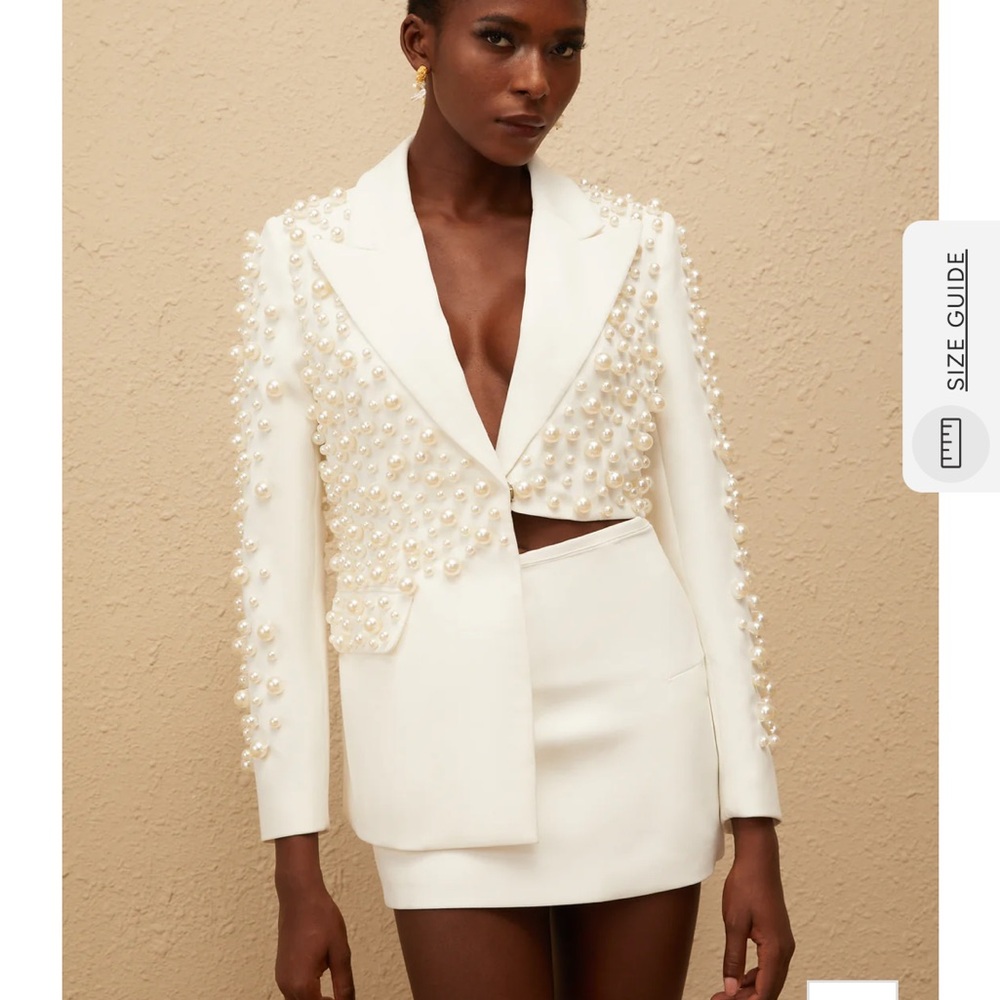 Elegant White Pearl-Embellished Women's Jacket